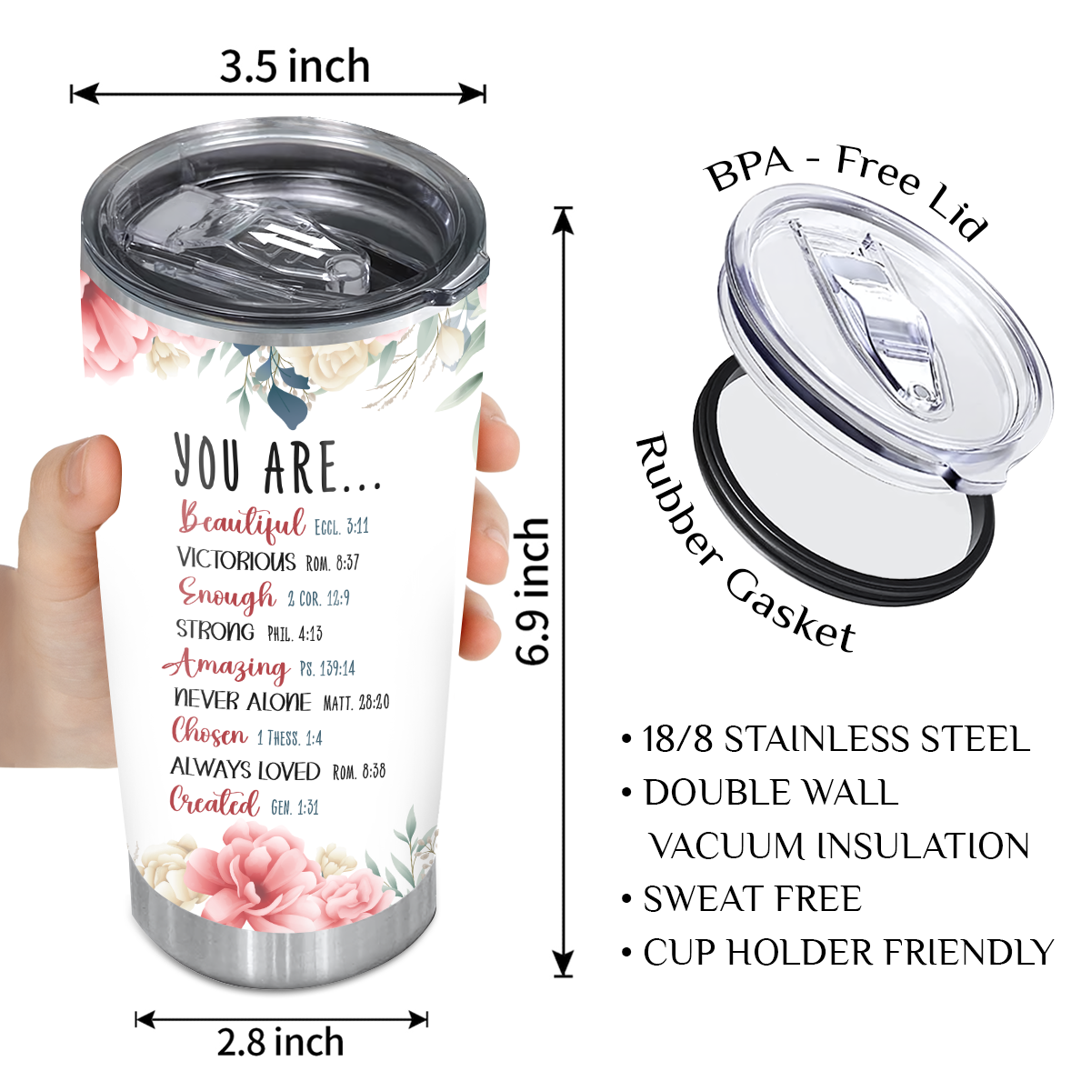 Pink Flower Faith Identity In Christ You Are Religious Inspirational Custom Tumbler Gifts - Personalized Stainless Steel Tumbler