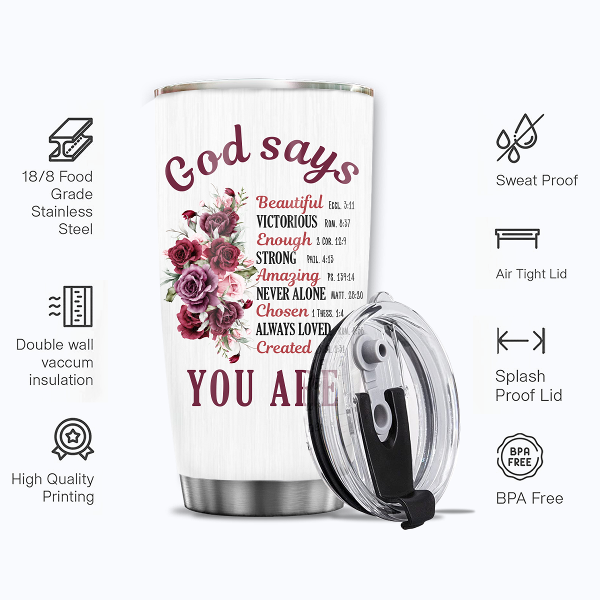 Roses Flower Faith Identity In Christ You Are Religious Inspirational Custom Tumbler Gifts - Personalized Stainless Steel Tumbler