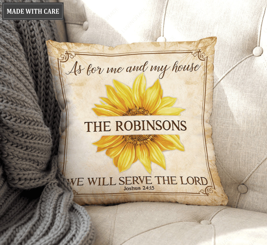 Personalized Square Pillow Sunflower Serve The Lord