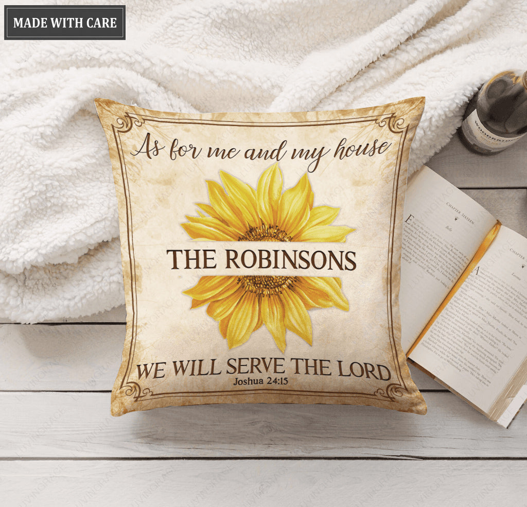 Personalized Square Pillow Sunflower Serve The Lord
