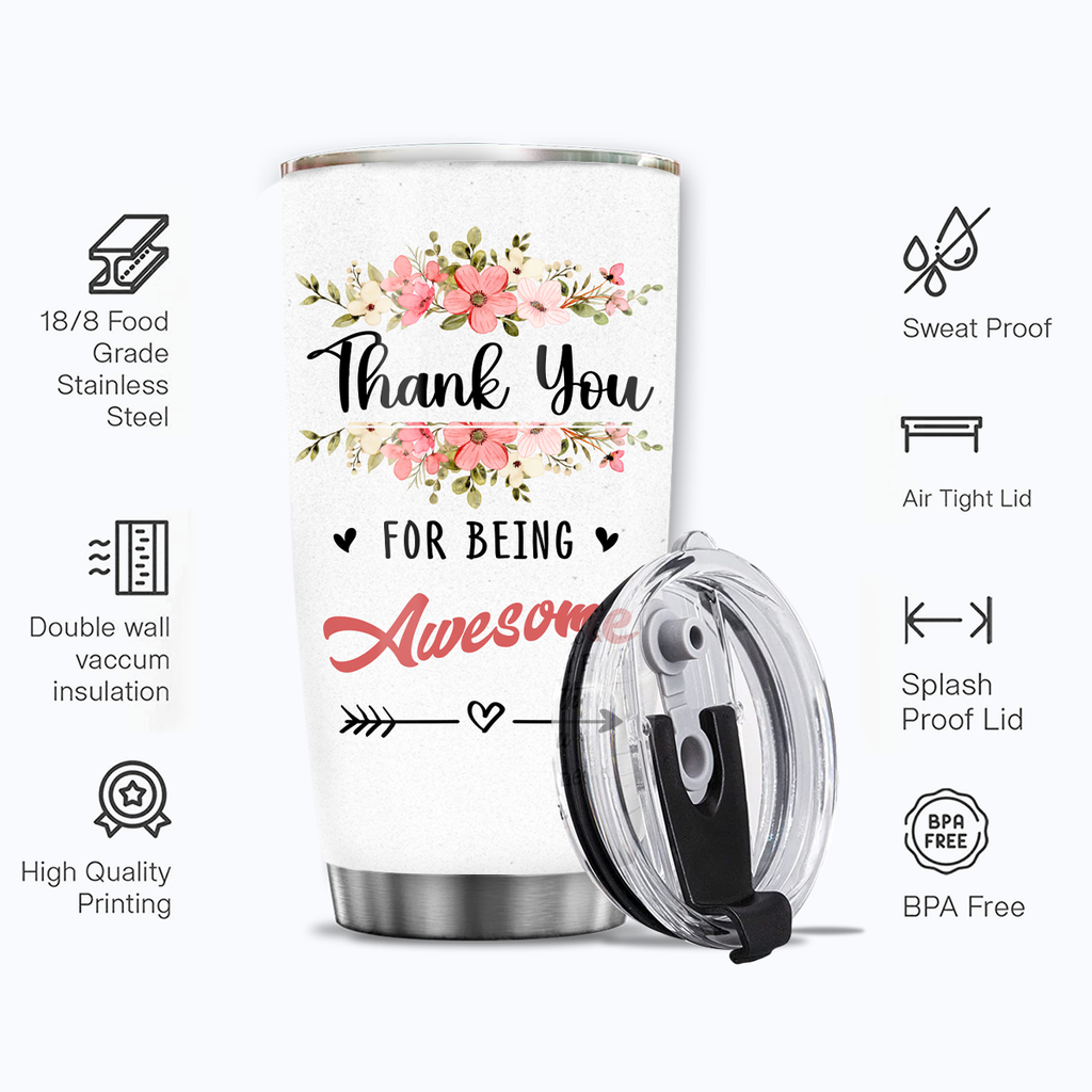 Inspirational Flower Thank You Custom Tumbler Gifts - Personalized Stainless Steel Tumbler