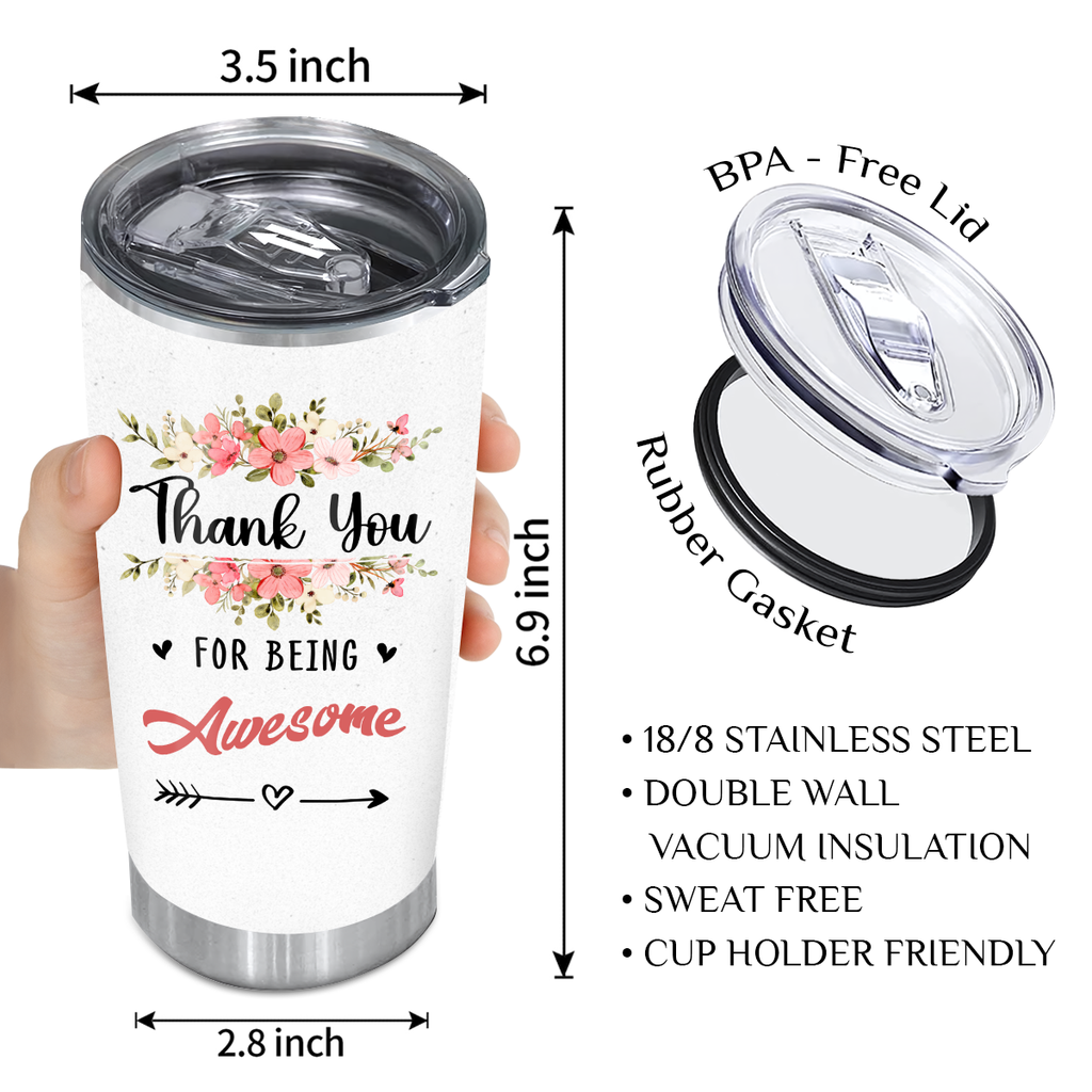 Inspirational Flower Thank You Custom Tumbler Gifts - Personalized Stainless Steel Tumbler
