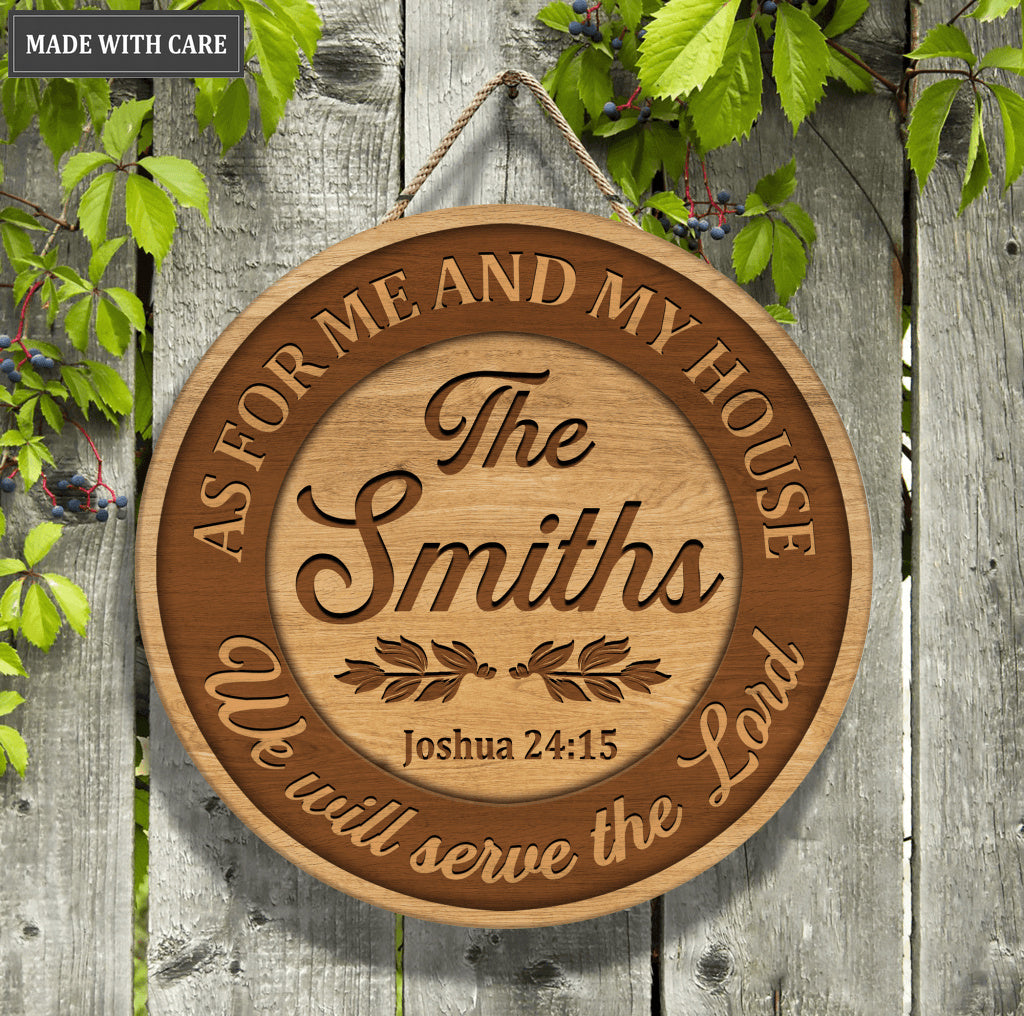 Personalized Family Serve The Lord Wood Circle Sign
