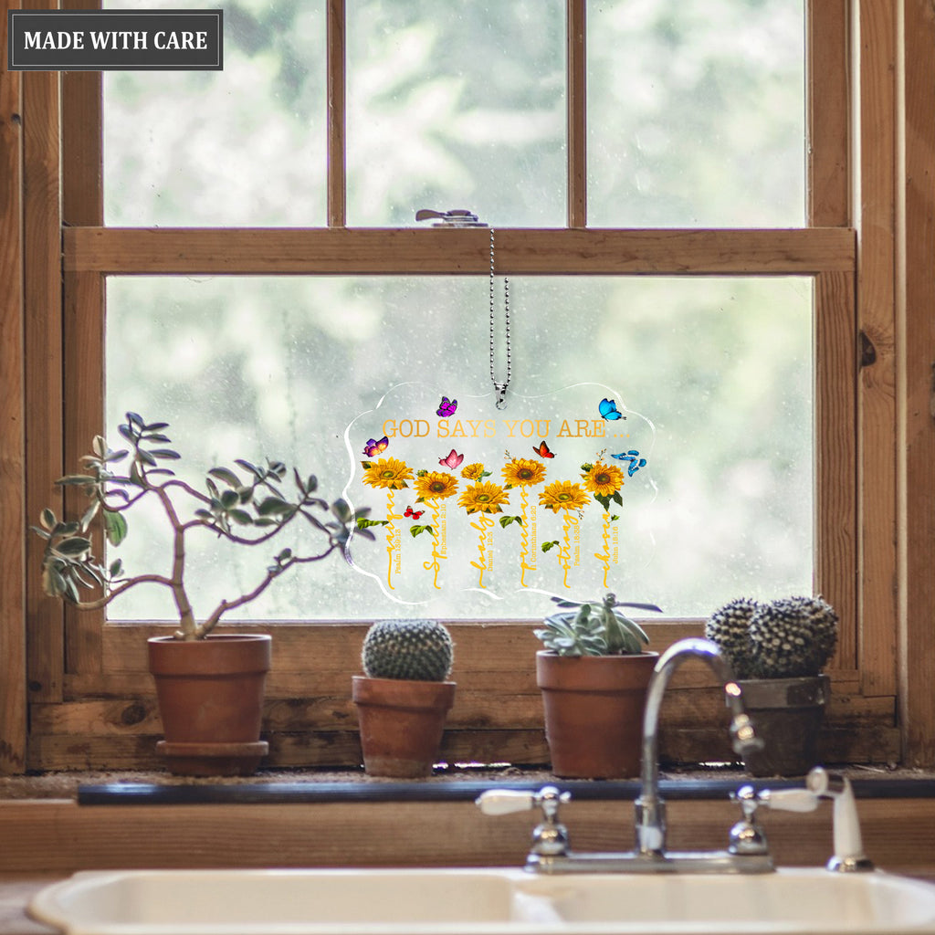 Sunflowers Colorful Butterfly God Says You Are Transparent Ornament