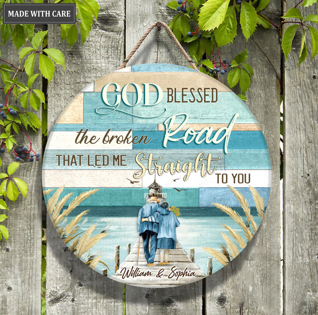 Personalized God Blessed Beach Wood Circle Sign