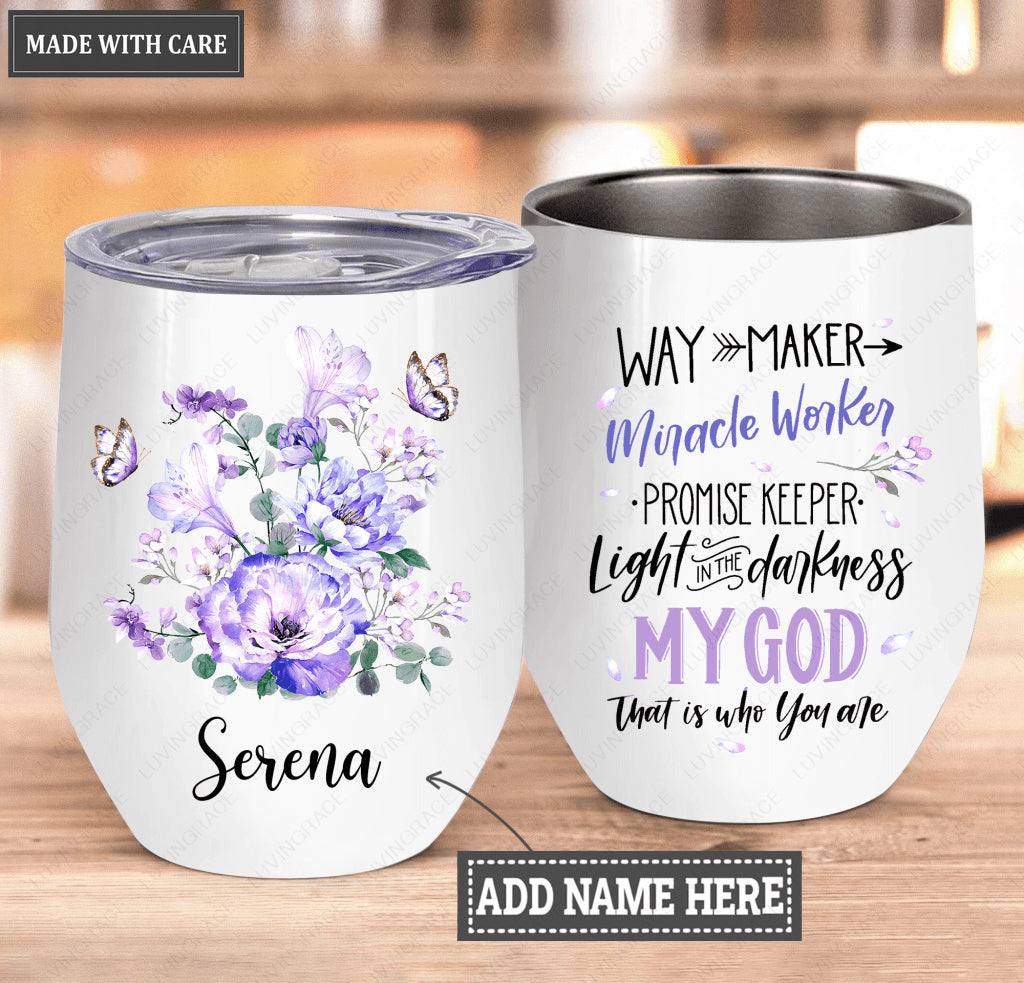 Personalized Purple Flower Way Maker Wine Tumbler