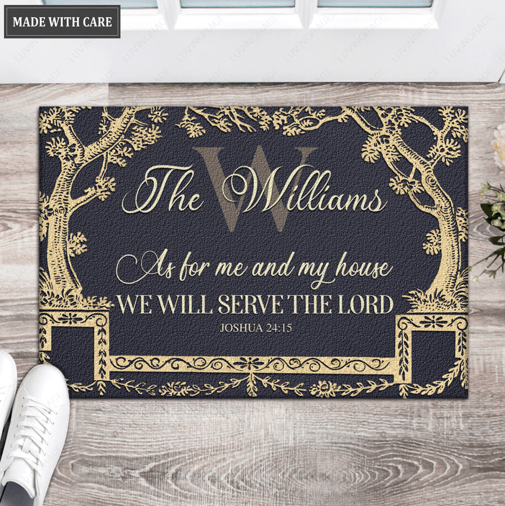 Antique Tree Frame Serve The Lord Personalized Doormat