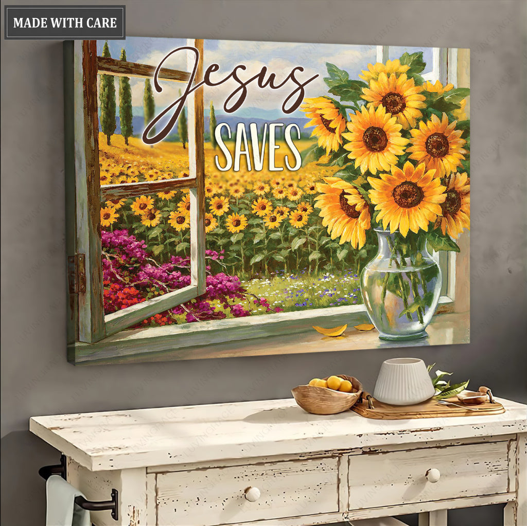 Jesus Saves Sunflower Field Wall Art