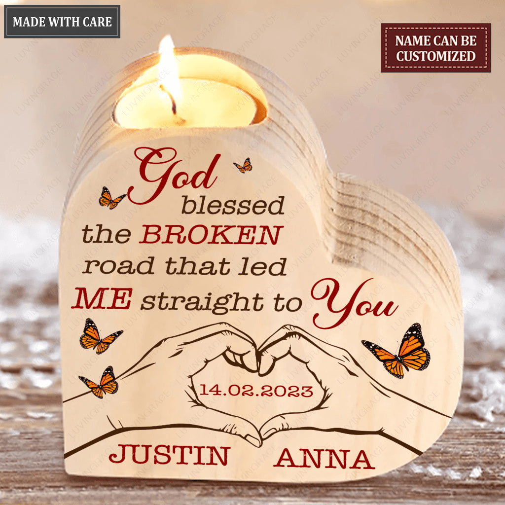 Butterfly Couple Hands Making Heart God Blessed Personalized Candle Holder