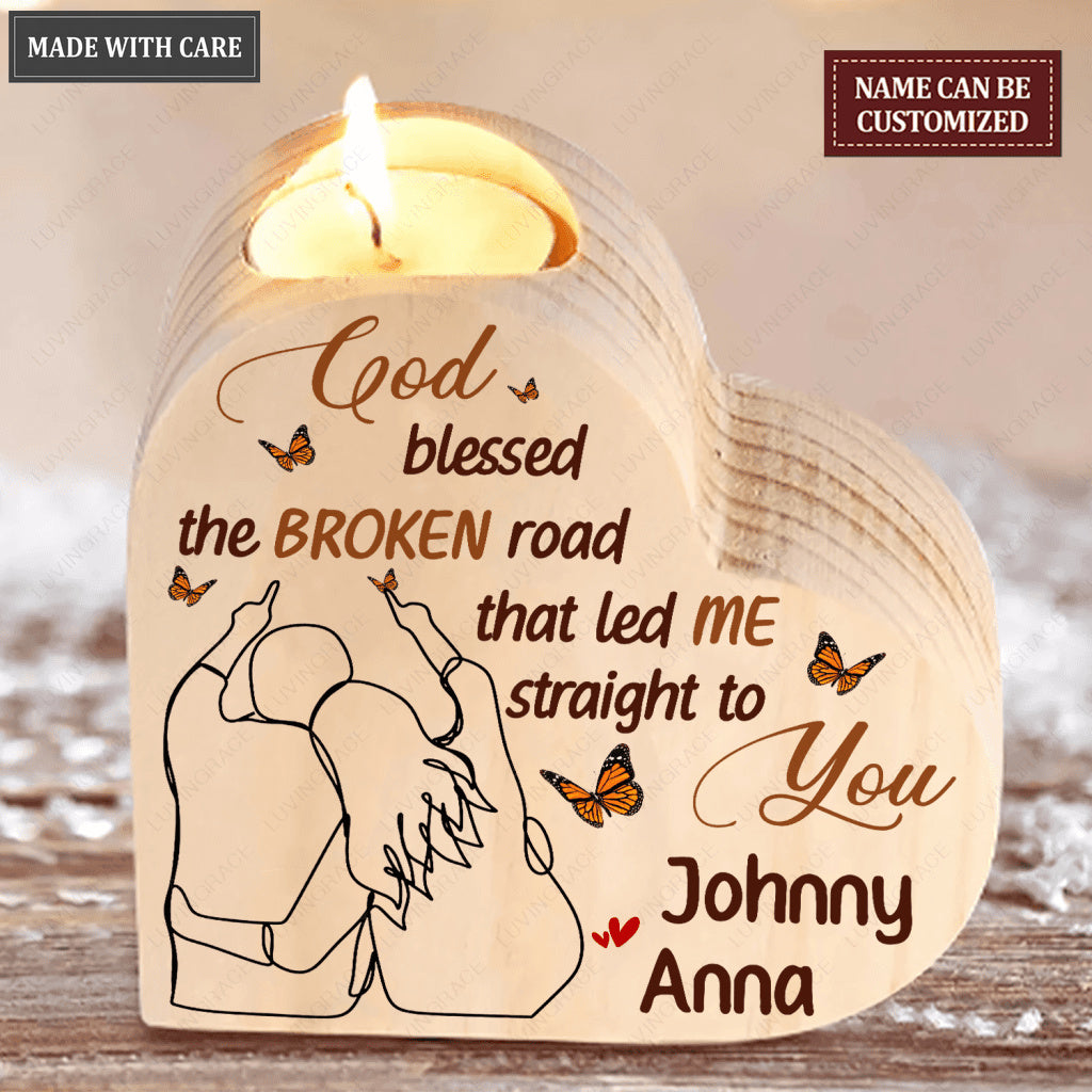 Butterfly Couple Line Art God Blessed Personalized Candle Holder