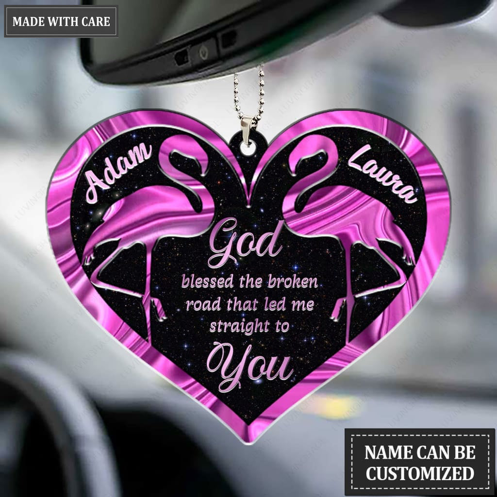Printfamily M103 Flamingo Couple God Blessed Personalized Ornament