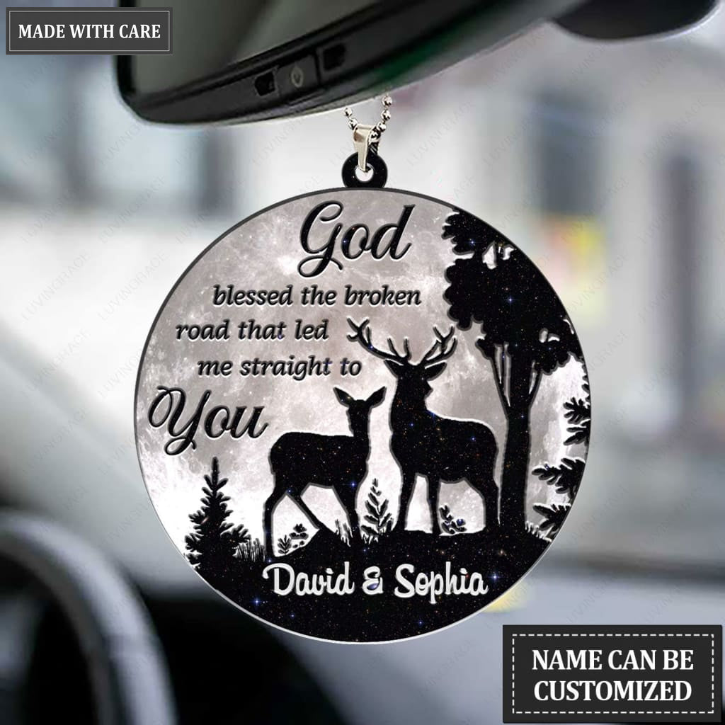 Printfamily M111 Deer Couple God Blessed Personalized Ornament
