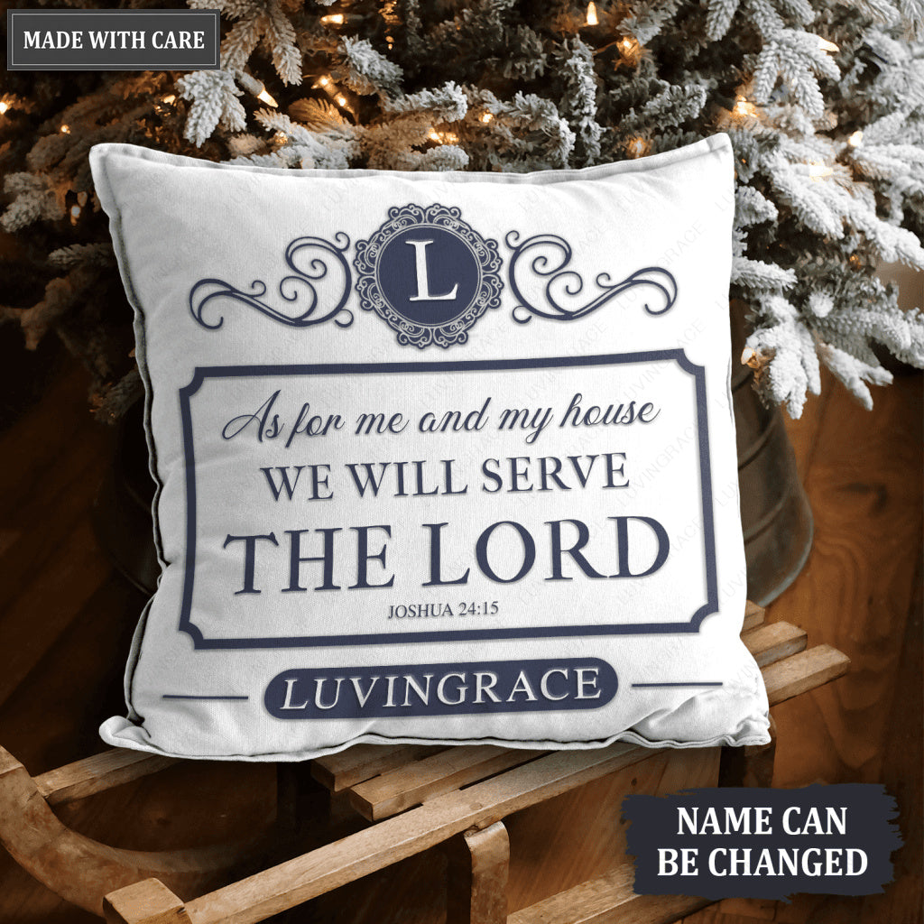 Vintage Blue White Elegant As For Me And My House Personalized Pillow