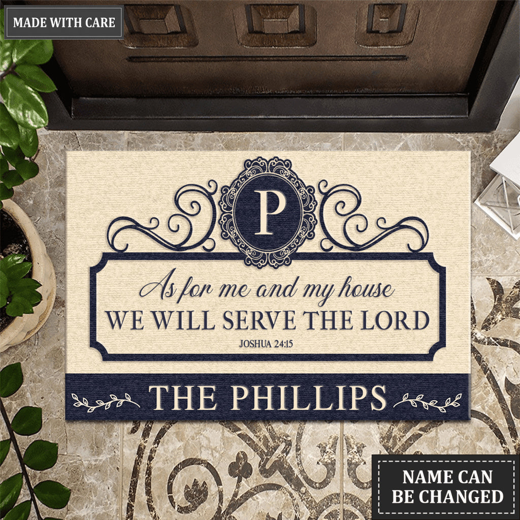 Personalized As For Me And My House Navy And Tan Doormat