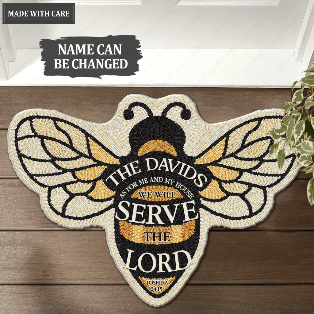 Bee Serve The Lord Personalized Shaped Doormat