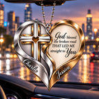 Personalized Names Interlocking Cross God Blessed Heart Ornament – Anniversary Gift for Him & Her