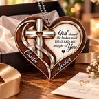 Personalized Names Wood Cross God Blessed Heart Ornament - Romantic Faith Gift for Couples