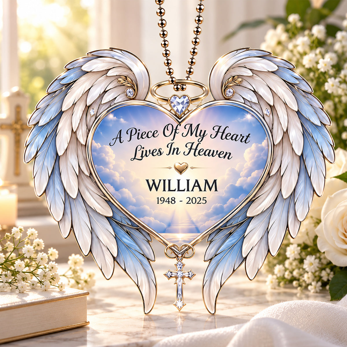 Personalized Name & Year A Piece of My Heart Lives in Heaven Ornament - Memorial Gift for Loved One