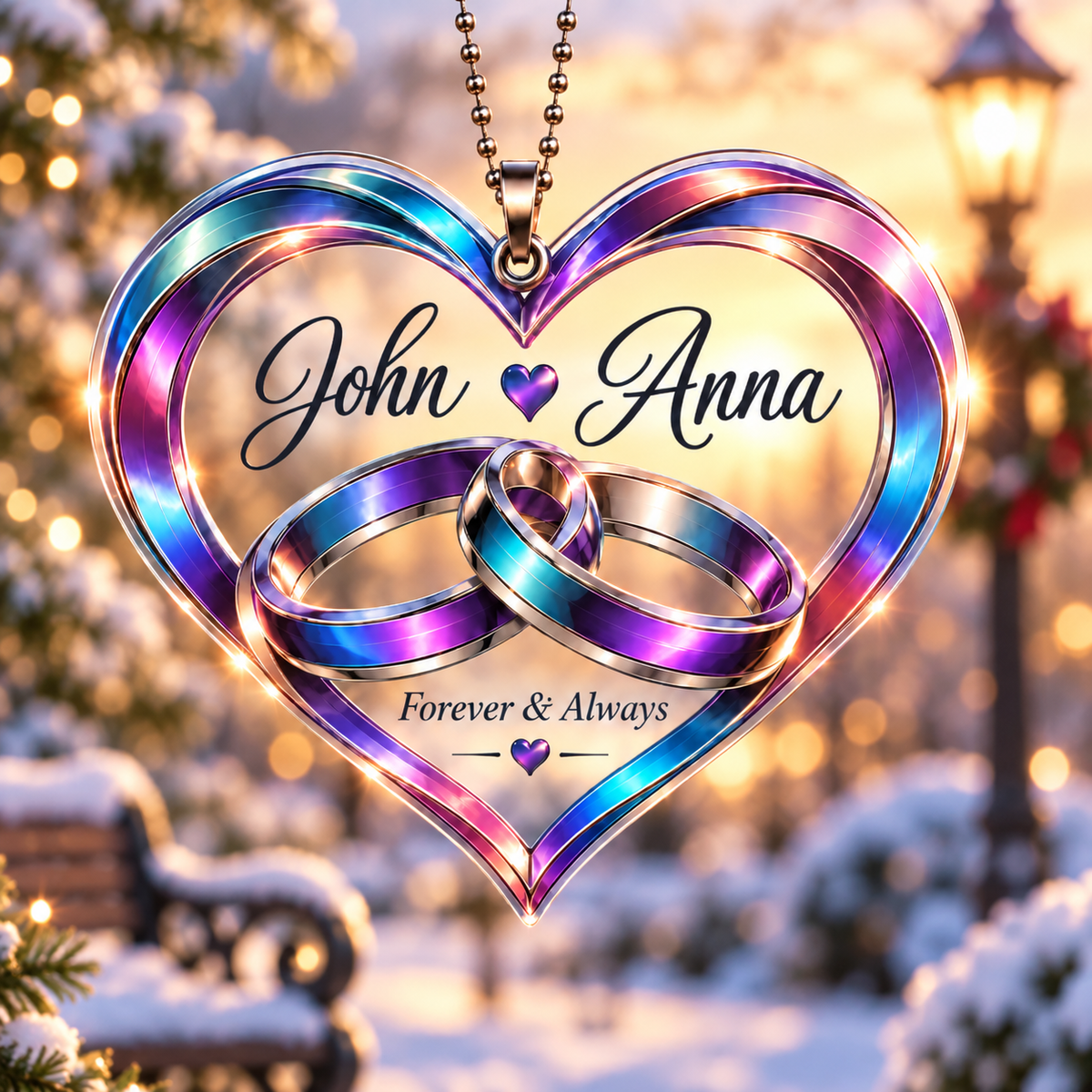 Personalized Forever & Always Couple Ornament – Custom Names, Interlocking Rings Heart Keepsake, Anniversary Gifts for Couples, Wedding Gifts