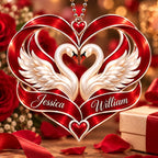 Personalized Names Swan Couple Heart Car Ornament – Anniversary Keepsake
