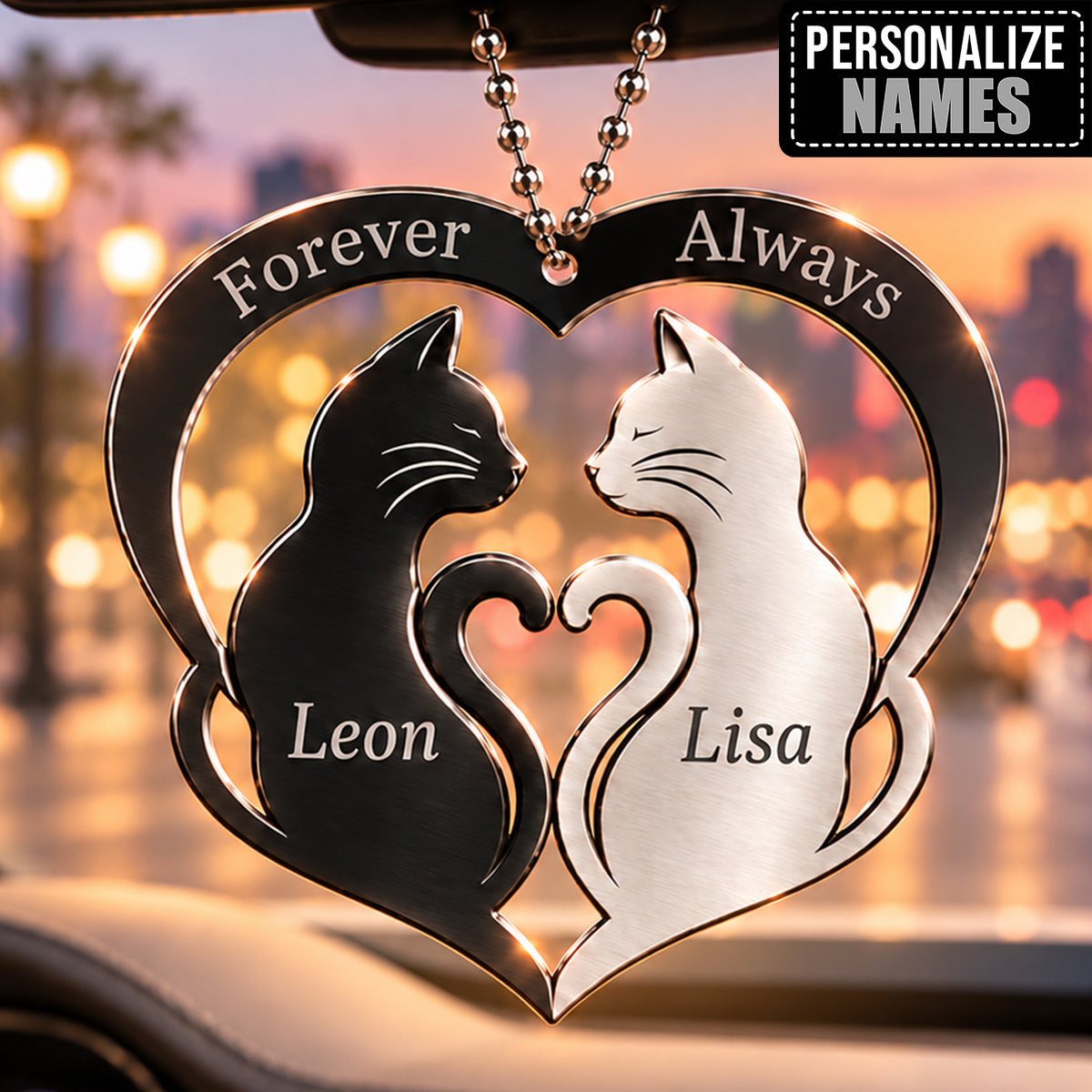 Personalized Names Forever Always Cats Ornament - Gift for Cat Lovers