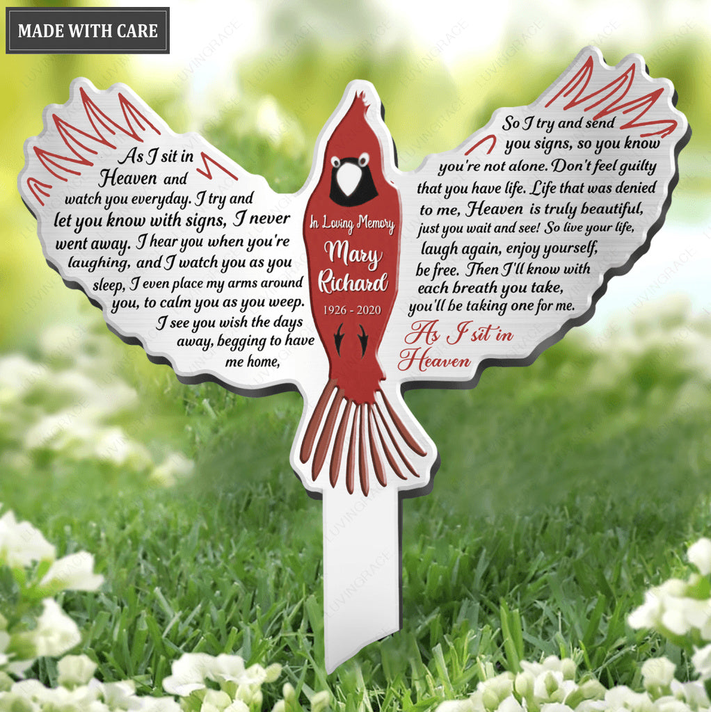Personalized As I Sit In Heaven Cardinal Plaque Stake