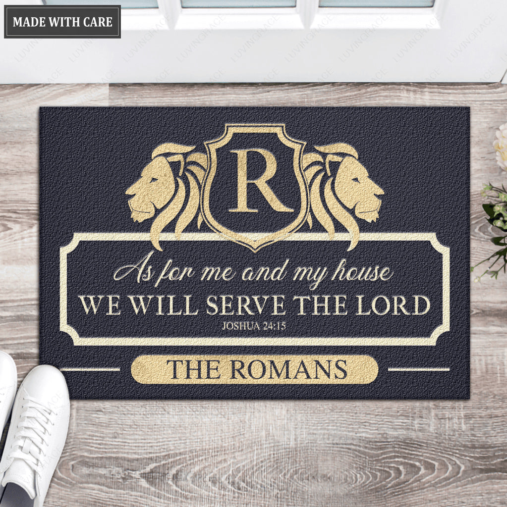 Lion Serve The Lord Personalized Doormat