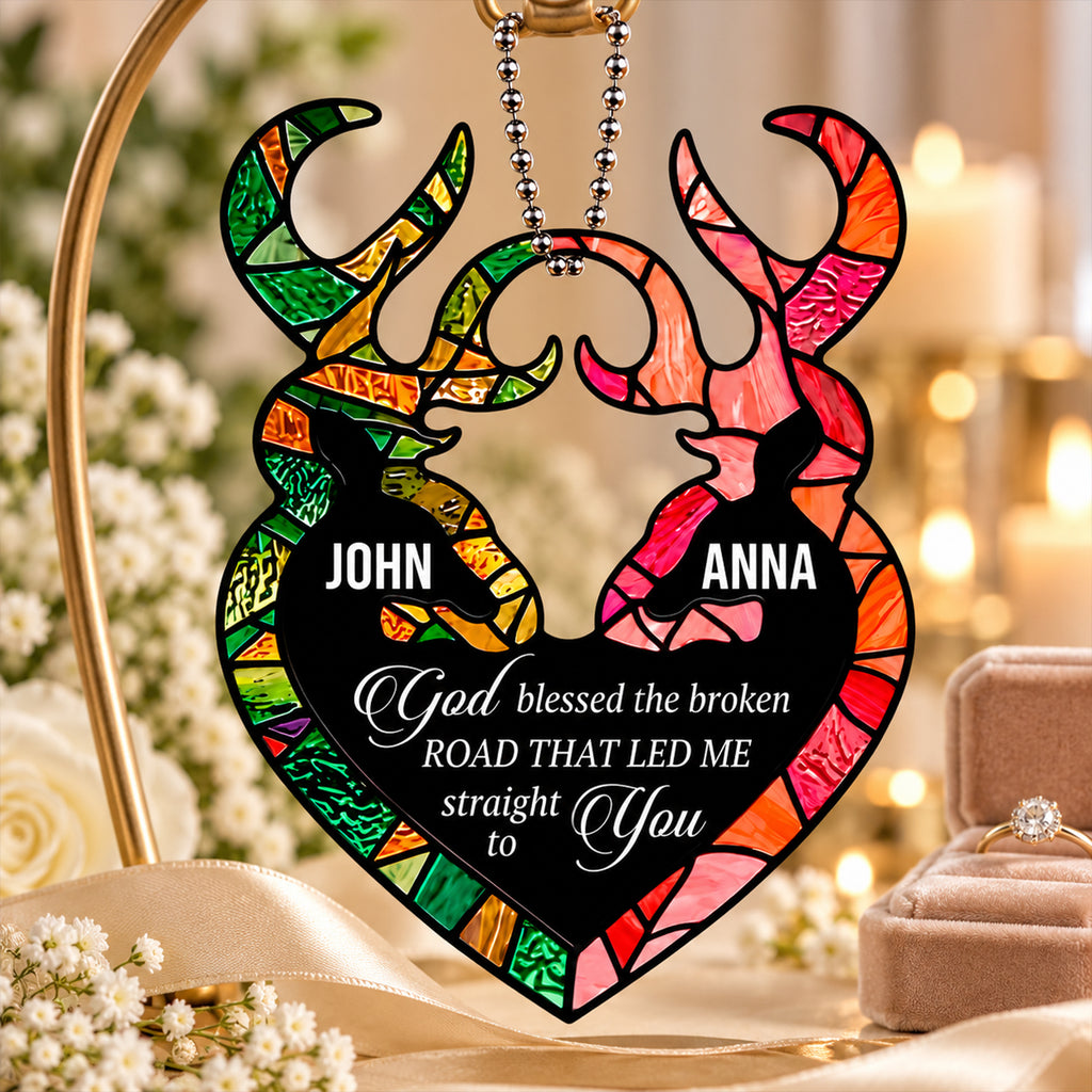 Personalized Names God Blessed Our Journey Deer Heart Ornament - Christian Couple Gift