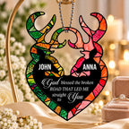 Personalized Names God Blessed Our Journey Deer Heart Ornament - Christian Couple Gift