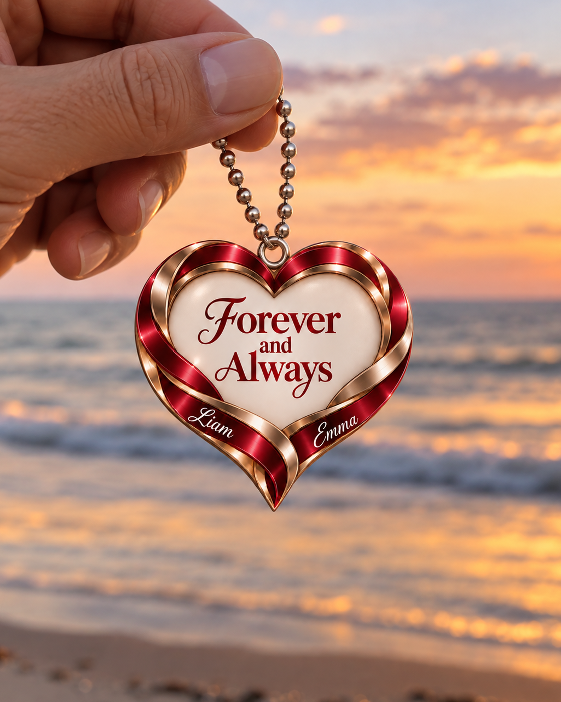 Personalized Romantic Heart Ornament – Custom Names Forever And Always Car Ornament - Anniversary Gift for Couples, Gift for Wedding