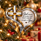 Personalized Names Christian Cross Heart Ornament – Faith Gift for Couples