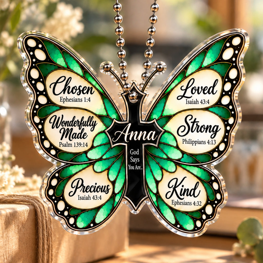 Personalized Name God Says You Are Green Butterfly Ornament - Gift for Her, Gift for Jesus Lovers