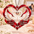 Personalized Names Swan Couple Heart Car Ornament – Anniversary Keepsake
