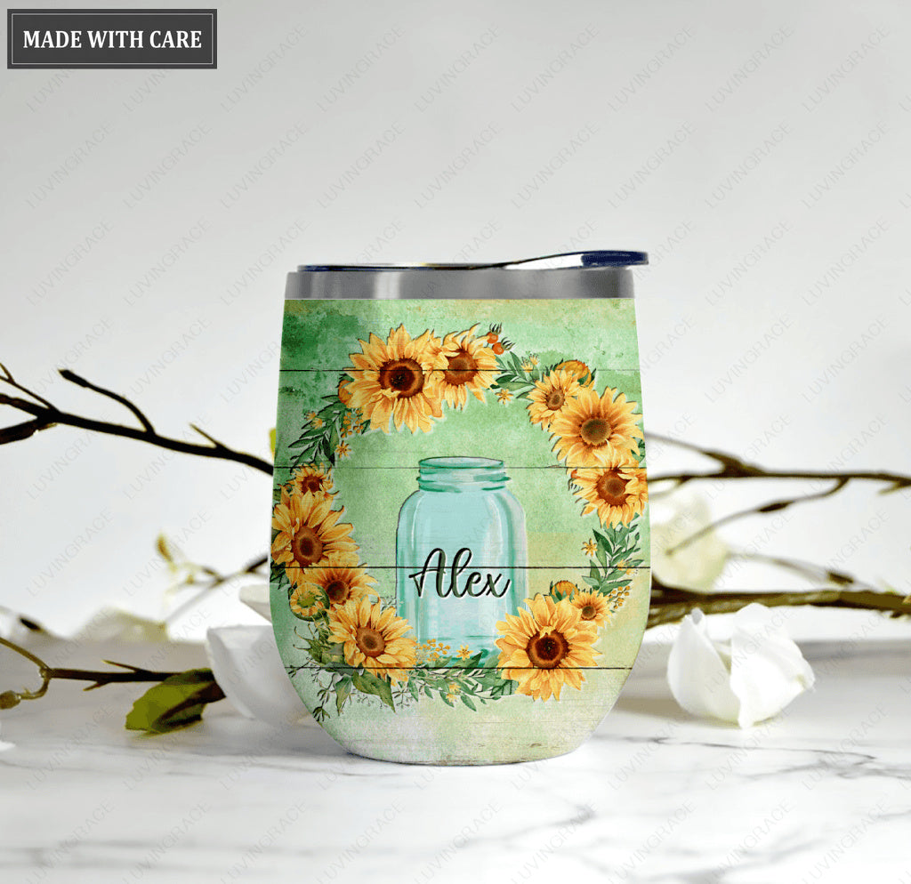 Personalized Sunflower Wreath Be Still And Know That I Am God Wine Tumbler