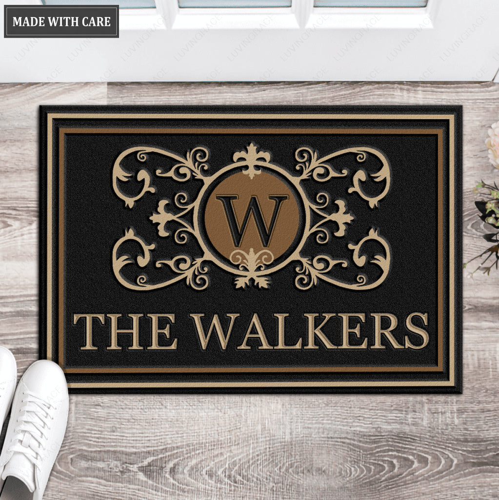 Printfamily L204 Royal Vintage Monogram Collection Family Name Personalized Doormat