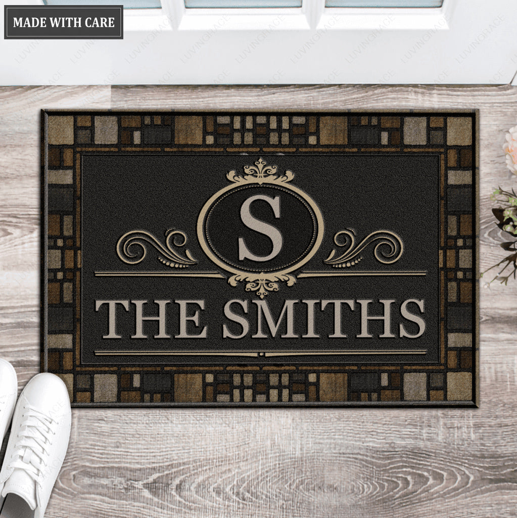Printfamily L214 Elegant Vintage Monogram Collection Family Name Personalized Doormat
