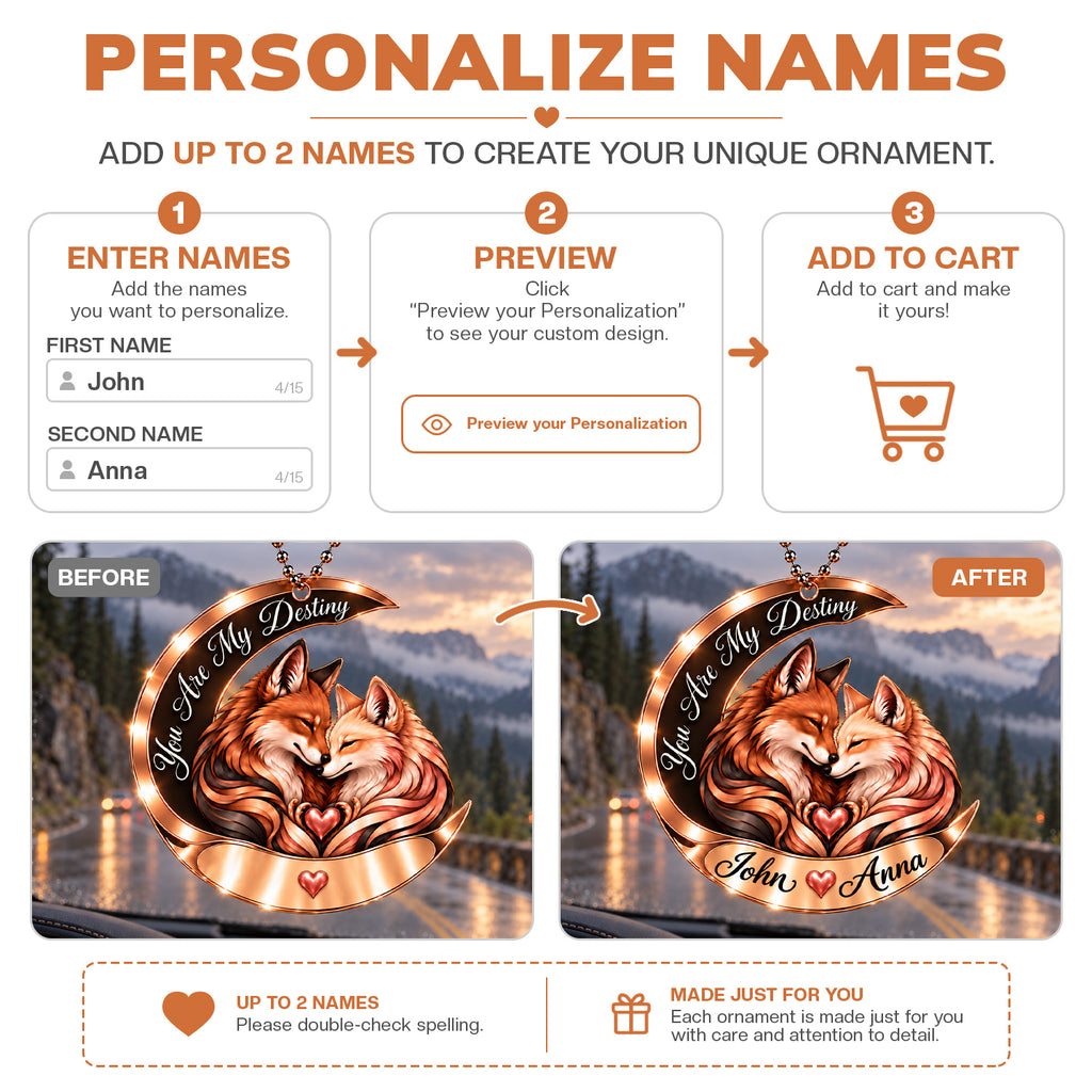 Personalized Names You Are My Destiny Fox Couple Ornament – Gift for Anniversary