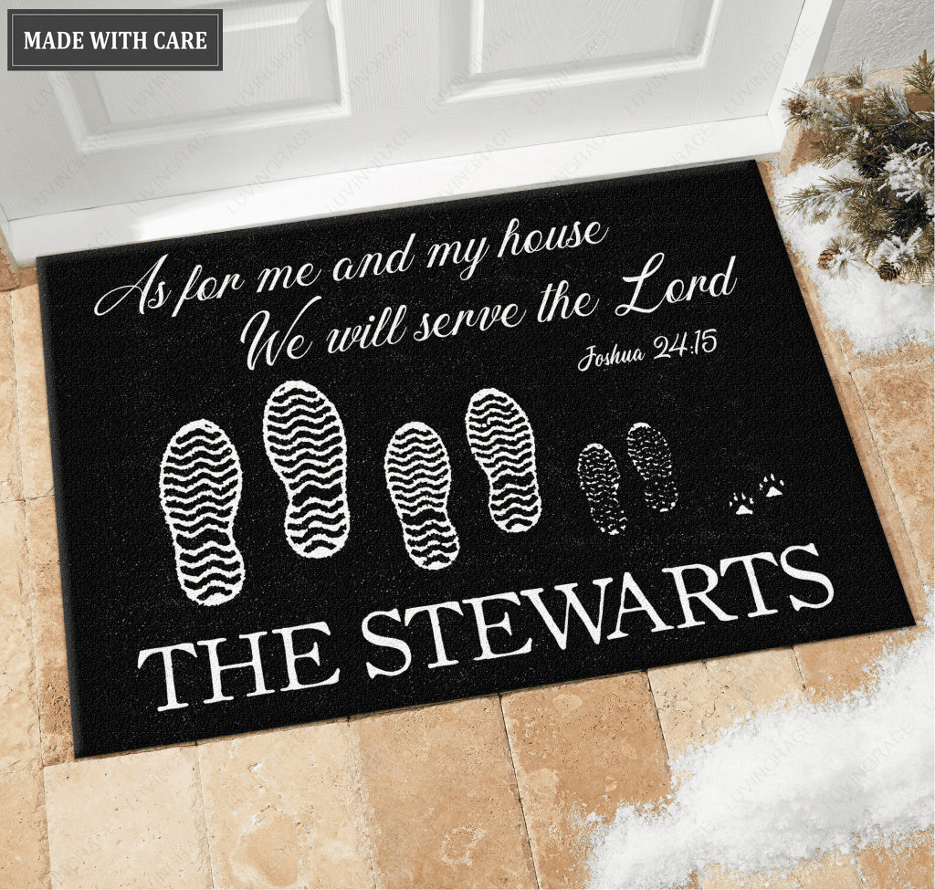 Personalized Our Family Serve The Lord Elegant Doormat