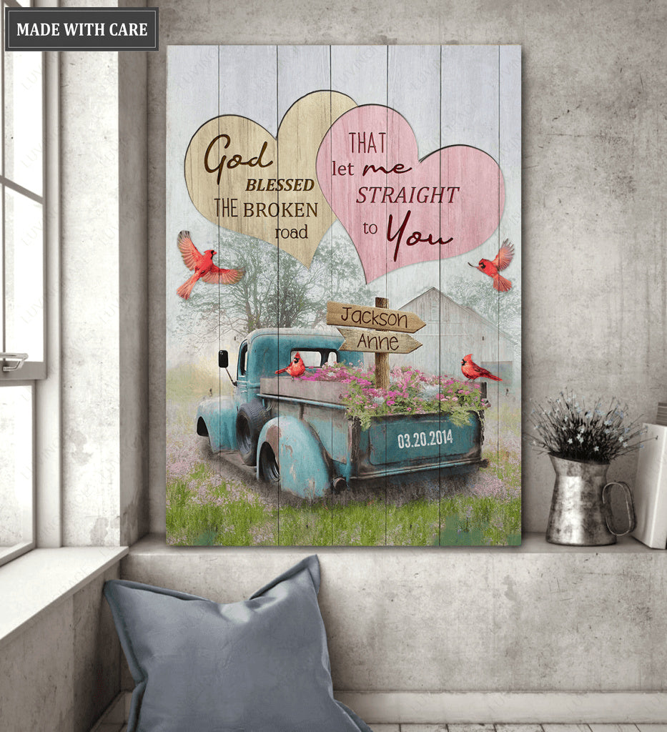 Personalized Two Hearts God Blessed Wall Art