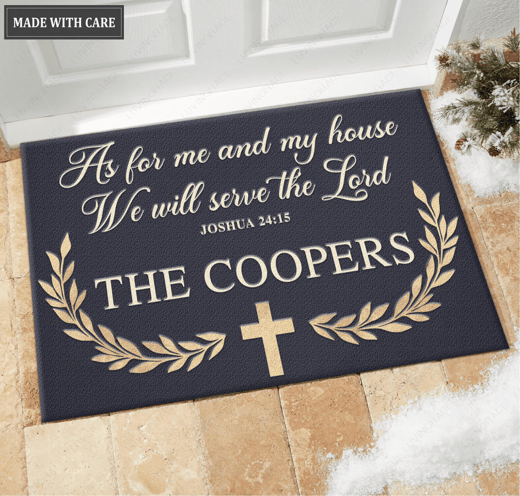 Cross Wreath Serve The Lord Personalized Doormat