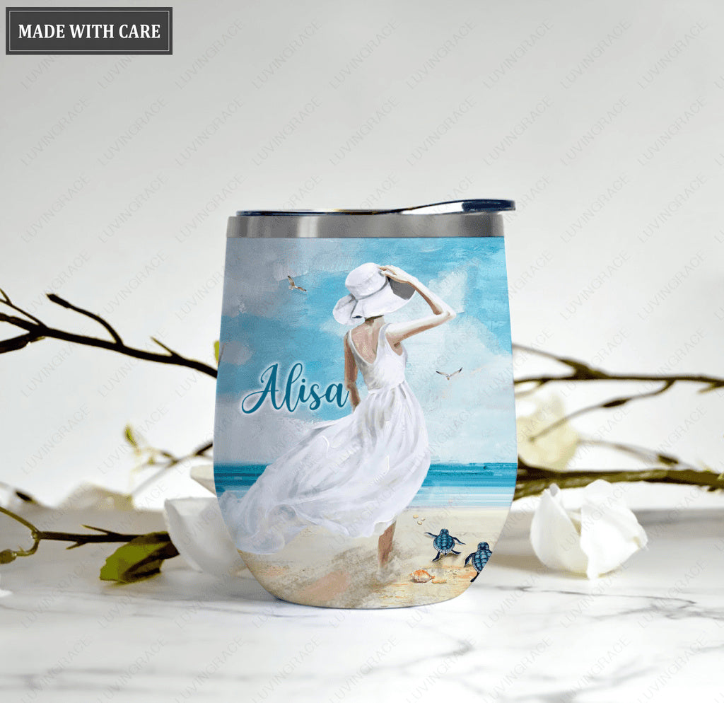 Personalized White Dress I Hope You Dance Wine Tumbler