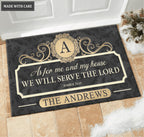 Elegant Black Family Home Serve The Lord Personalized Doormat