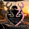 Personalized Buck And Doe Heart God Blessed Ornament, Couple Gift