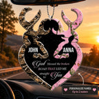 Personalized Buck And Doe Heart God Blessed Ornament, Couple Gift
