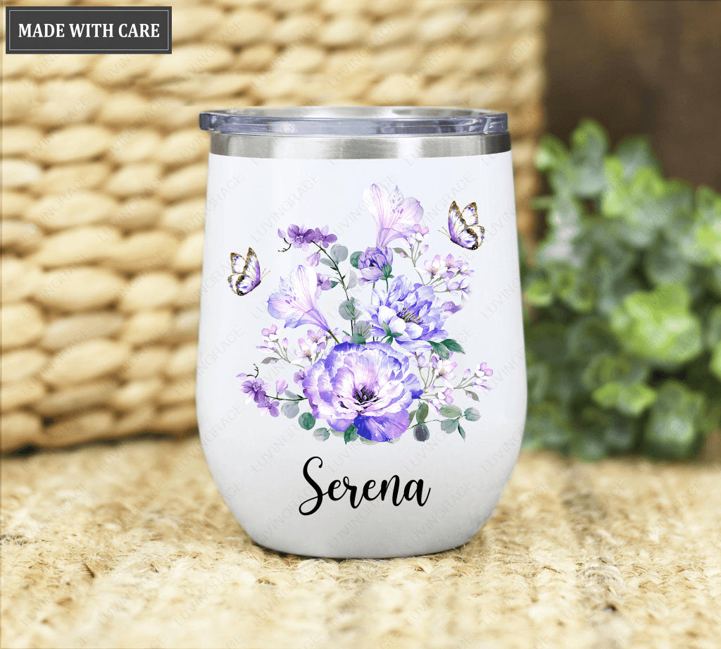 Personalized Purple Flower Way Maker Wine Tumbler