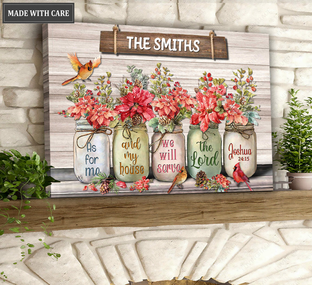 Flowers Cardinal As For Me And My House Personalized Wall Art