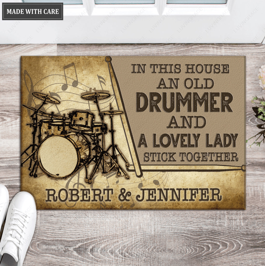 Drummer And A Lovely Lady Personalized Doormat