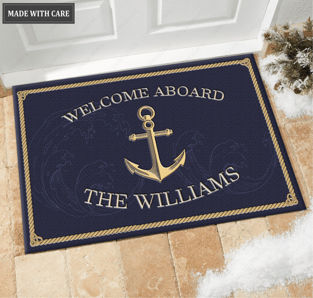 Nautical Anchor Boat Family Personalized Doormat