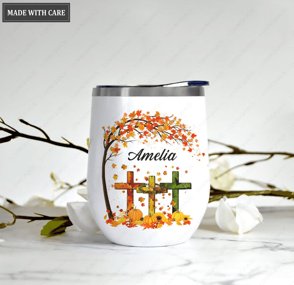 Personalized Fall For Jesus Wine Tumbler