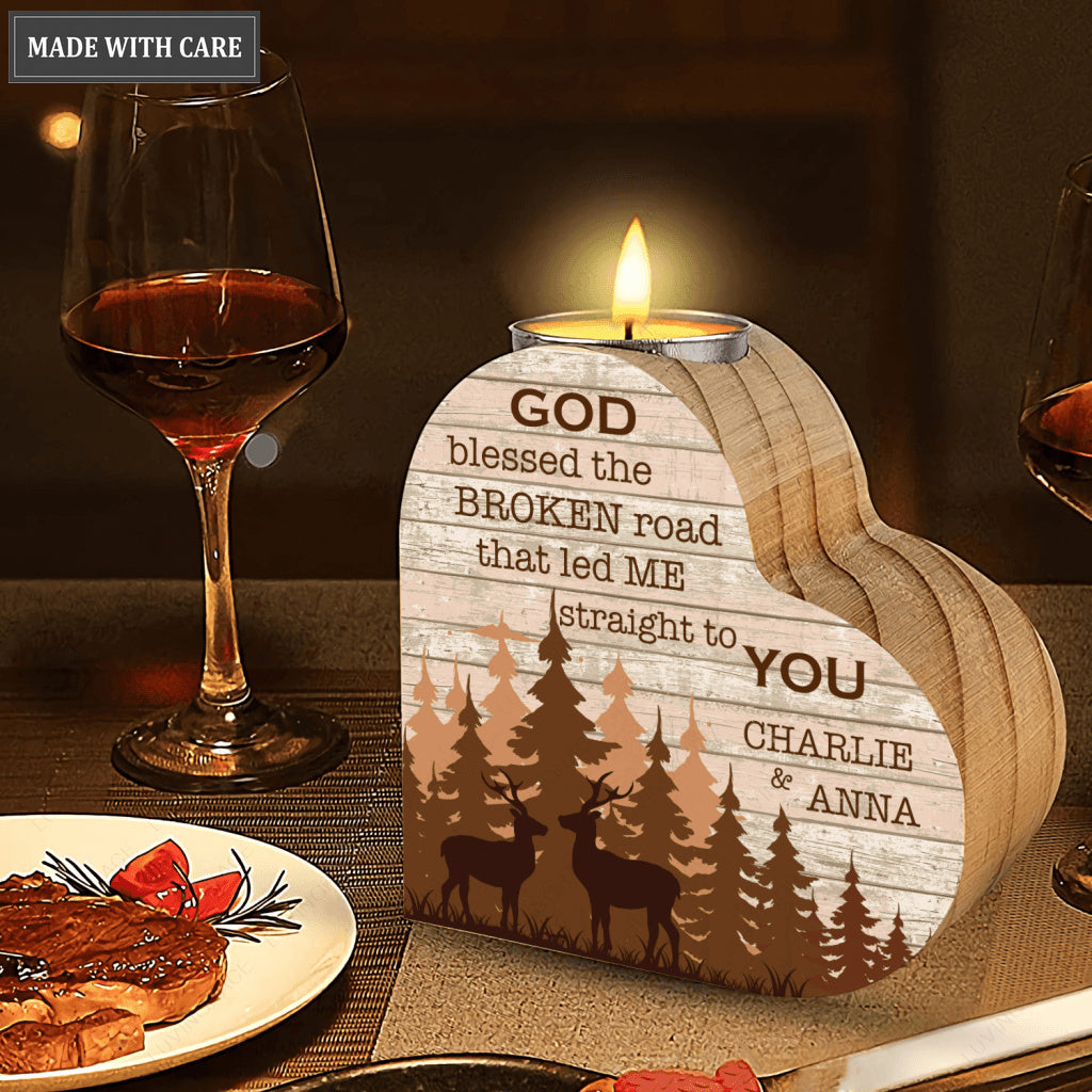 Old Wood Deer Couple In Forest God Blessed Personalized Candle Holder